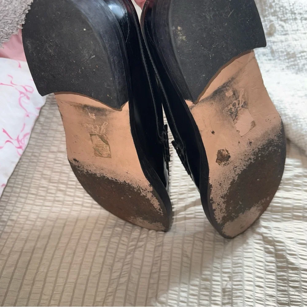 J Crew Black Lug Sole Leather Penny Loafers 9.5